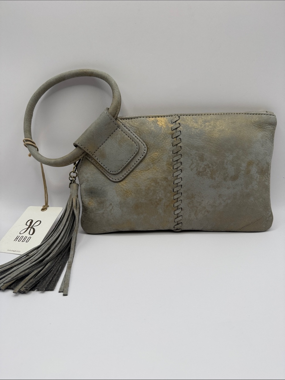 HOBO Sable Leather Wristlet Clutch Golden Granite NWT Metallic Distressed Grey